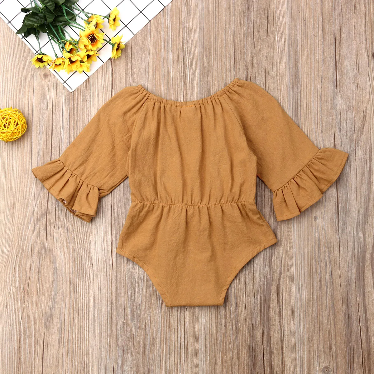 Pudcoco Newborn Baby Girl Clothes Solid Color Long Sleeve Bowknot Receive The Waist Cotton Romper Jumpsuit One-Piece Outfit Set