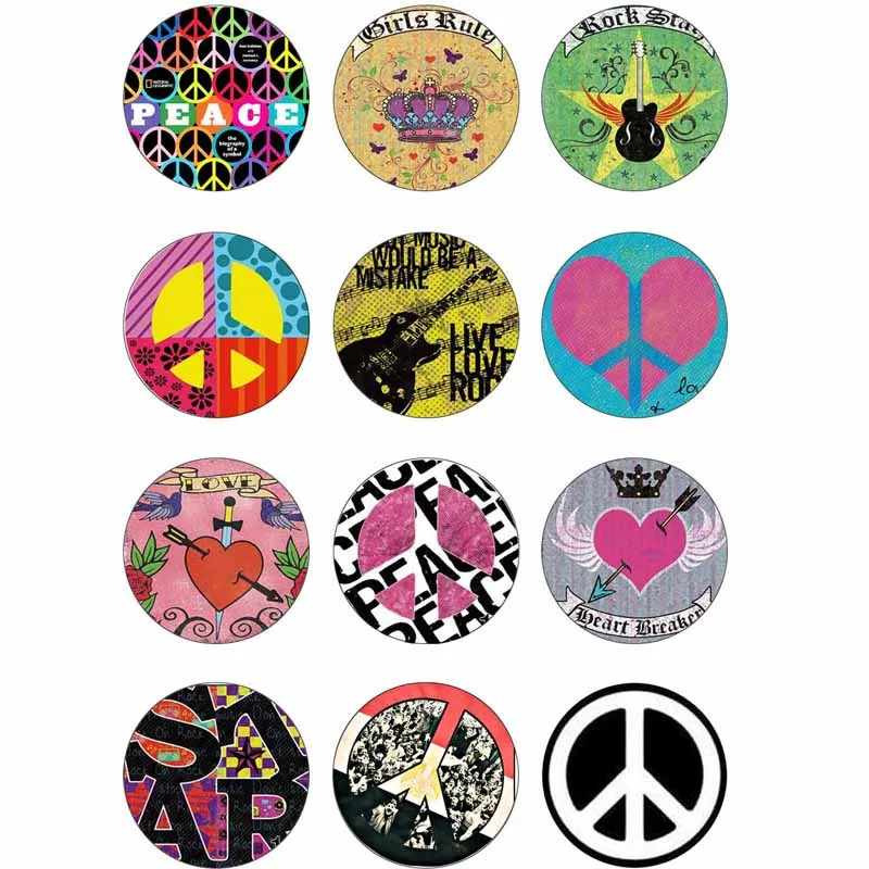 

10mm 14mm 16mm 12mm 20mm 25mm 382 12pcs/lot Peace Mix Round Glass Cabochons Jewelry Findings 18mm Snap Button Charm Bracelet