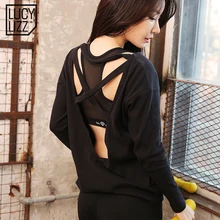 Lucylizz, осень, женские пуловеры, Холтер, крест, топы для йоги, спортивная одежда, фитнес, длинный рукав, футболка для бега, спортивная одежда для спортзала