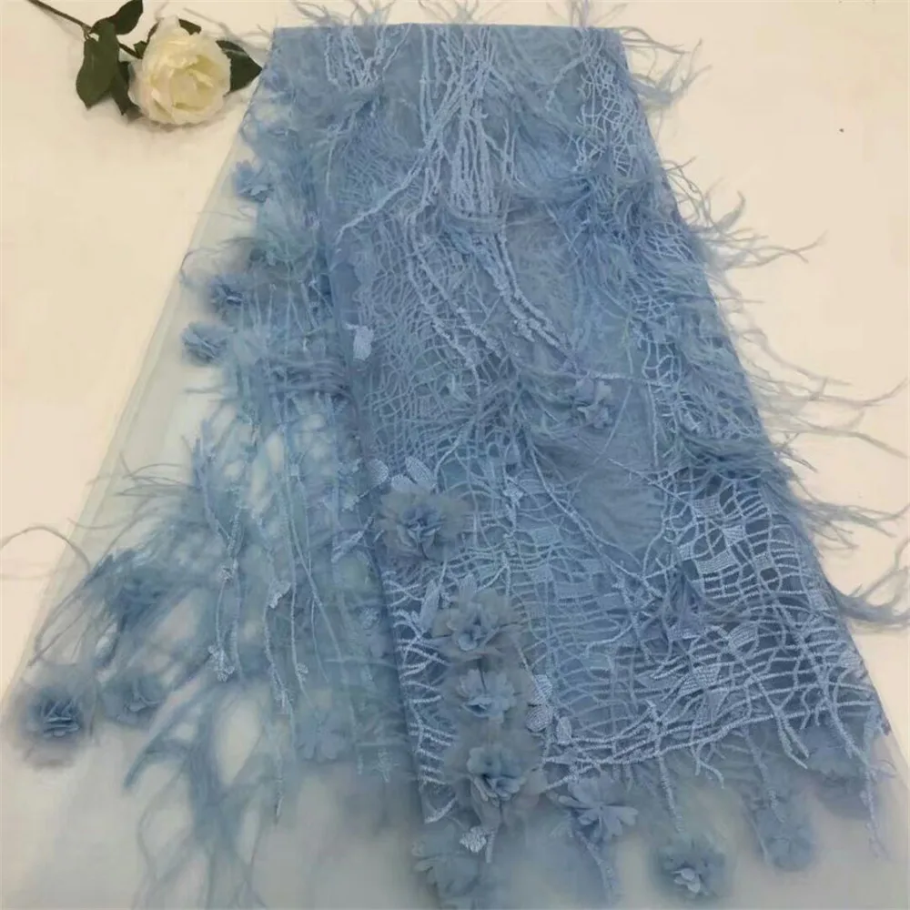 

New Arrive 3d Lace Fabric 2018 Blue Fashion French Net Lace Tulle Lace Fabric High Quality Party Dress H344-2