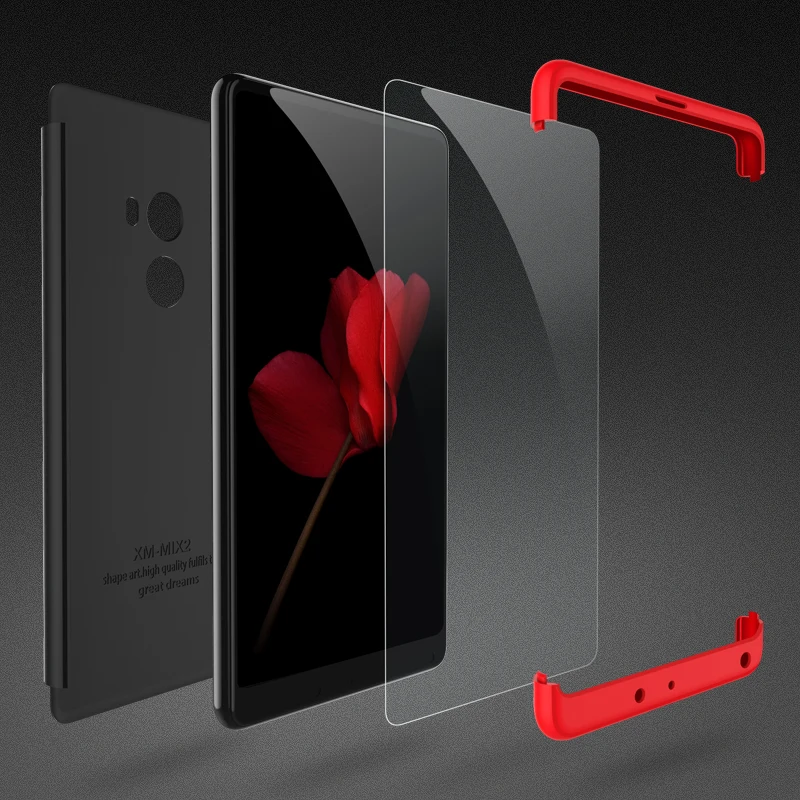

Bosilang 360 Full Protection Plastic Hard Case +Tempered Glass Screen Protector Film for Xiaomi mix 2