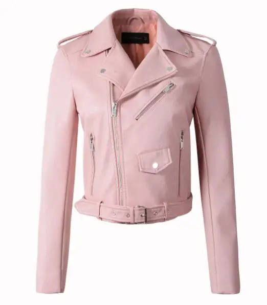 F607 pink Новое поступление, брендовые зимние осенние мотоциклетные кожаные куртки, желтая кожаная куртка, женское кожаное пальто, тонкая куртка из искусственной кожи - Цвет: F607 pink
