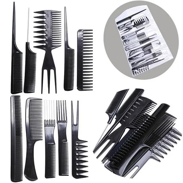 10pcs Set Professional Black Hair Comb Plastic Pro Salon 10pcs Set Professional Black Hair Comb Plastic Pro Salon Styling Hairdressing Barbers Brush Combs