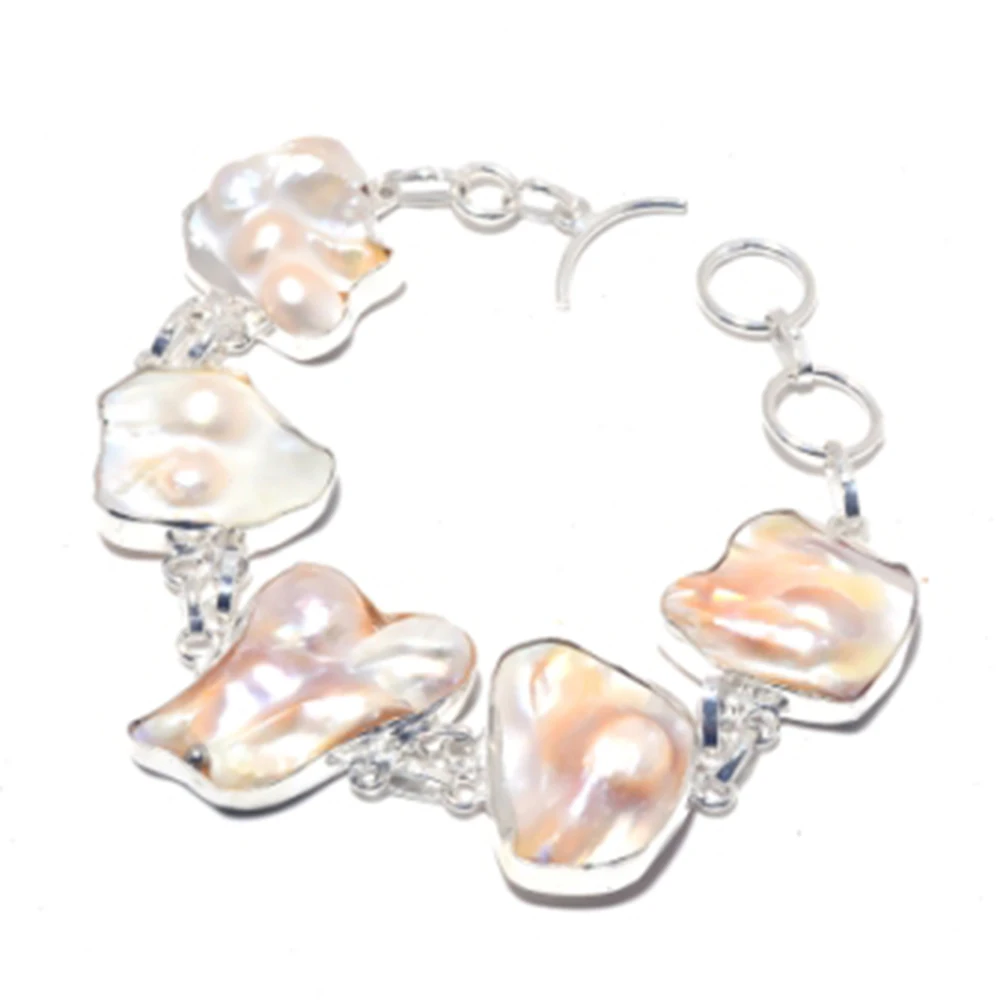 

Biwa Pearls Bracelet Silver Overlay over Copper, 22cm , B3856