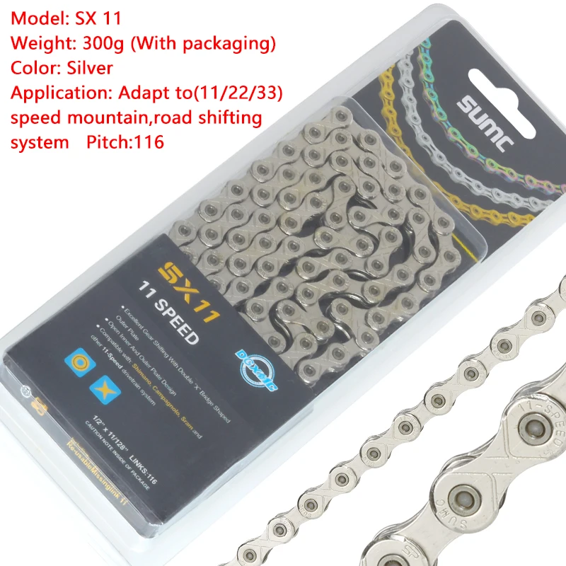 Flash Deal Sumc 116L Gold Bike Chain X8 X9 X10 X10sl X11SL Super Light For 8 9 10 11 12 Speed MTB/Road Bicycle Compatible SRAM 18