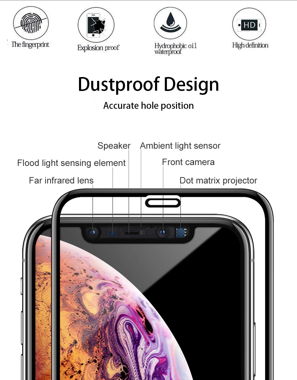 Ascromy 10D Full Cover Tempered Glass Screen Protector For Apple iPhone XS Max XR X S 8 Plus 7 6 6S 8plus verre tremp Protection (3)