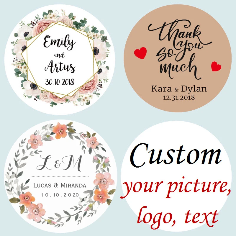 

100 Pieces, Customized Personalized Wedding Stickers, Logos, Photo, Favor Boxes Tags, Cupcake, Bottle Labels, Invitations Seals