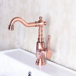 Antique Red Copper Single Hole Single Handle Swivel Spout Kitchen Sink Bathroom Vessel Basin Faucet Mixer Tap anf254