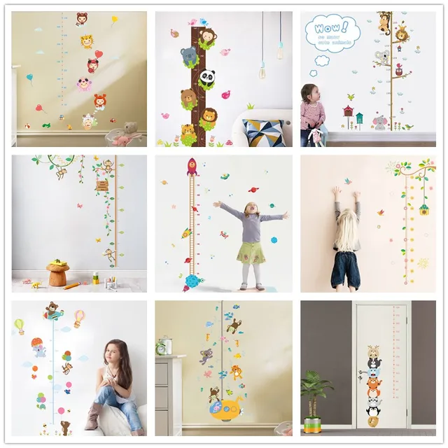 % Cute animals stack height measure wall stickers decal kids vinyl wallpaper mural baby girl boy room Growth Chart stickers