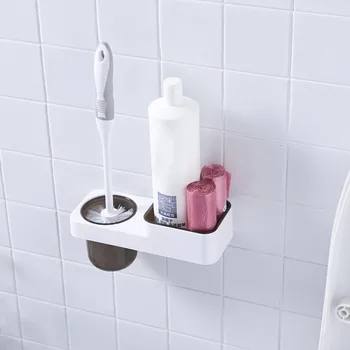 

Plastic Wall-Mounted Powerful Suction Toilet Brush Storage Holder Set Bathroom Accessories
