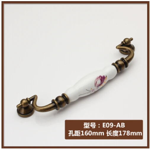 Length 178mm Hole Pitch 160mm ceramic Zinc alloy antique brass handle cabinet handle drawer pulls tulip