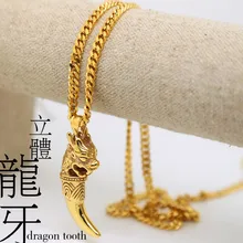 NUEVOS dientes de dragón collar de los colgantes 70 cm Largo chapado en Oro de Alta Calidad de La Manera Hiphop Cadena declaración collares joyería de los hombres