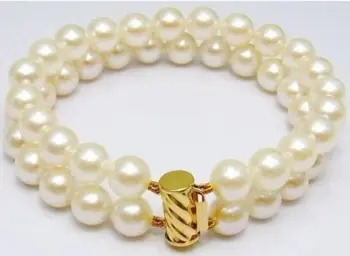 

Fashion 2ROW 7-8mm REAL WHITE Freshwater CULTURED PEARL BRACELET 7.5"