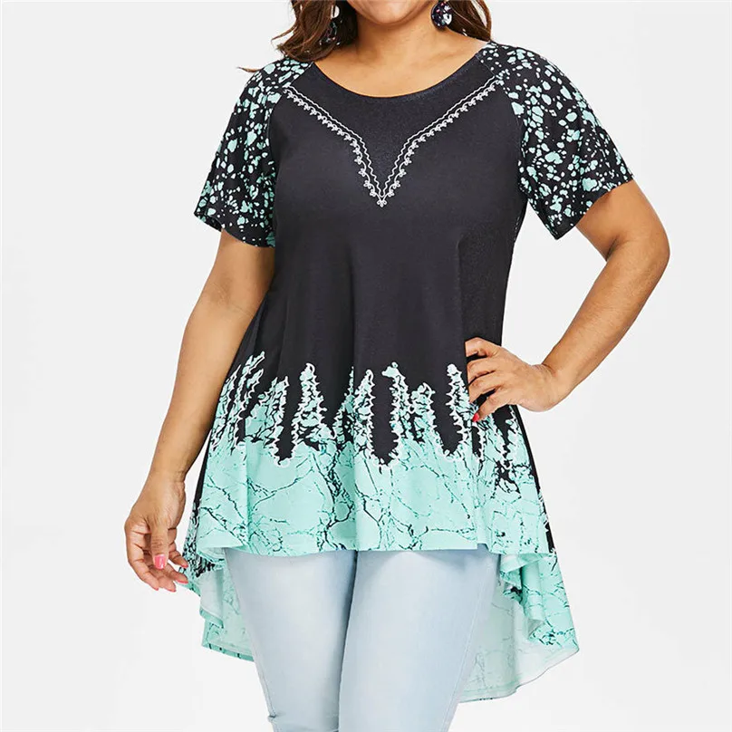 

Blouse Plus Size Irregular Round Neck Printing Short Sleeve Ladies Blouses Casual Women Summer Top Shirts camicia donna #10