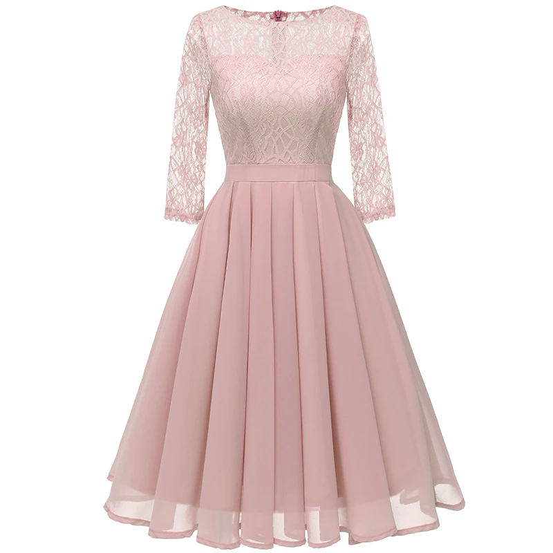 

Winter Women Dress Vintage Slim Hollow Out Solid Dresses Female Elegant O-Neck A-Line Lace Party Dress Vestidos 2019 Summer NEW