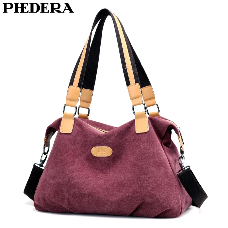 PHEDERA nueva moda mujer bolsos hombro Casual Vintage de lona 2019 primavera Borgoña gris señoras bolso|Bolsos de - AliExpress