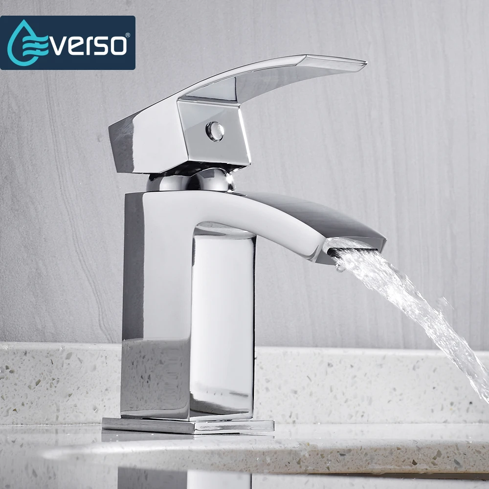 EVERSO Brass Basin Faucet Chrome Waterfall Bathroom Faucet Vanity Vessel Sinks Mixer Tap Cold Hot Water