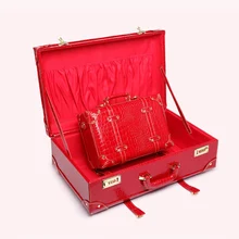 Maleta de viaje LeTrend Retro con ruedas para mujer, bolsa de viaje con contraseña, Maleta roja con ruedas, caja de cosméticos de cabina Vintage