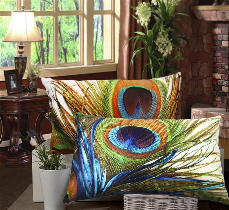 2 Styles Peacock Feather Cushion Covers 35X50cm Luxury Decorative