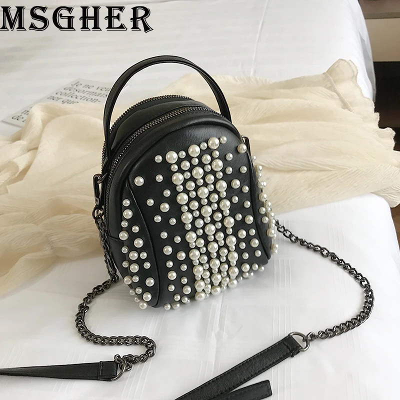 

MSGHER Bucket Handbags Women Fashion Pearl Small Shoulder Bags Female Casual Crossbody Bags High Quality Messager Bags