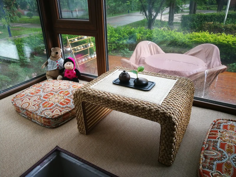 Hand Weave Japanese Tatami Floor Coffee Tables Rattan Wicker Tea Home Living Room Furniture Window Table Indoor Japan Chess Desk