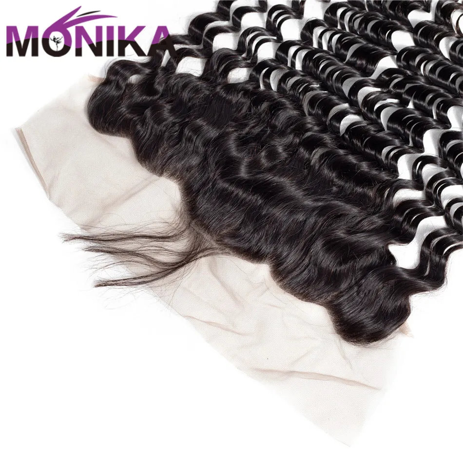 Monika Deep Wave Brazilian Hair Closure 13x4 Pre Plucked Lace Frontal Ear to Ear Deep Curly Frontal Closure With Baby Hair