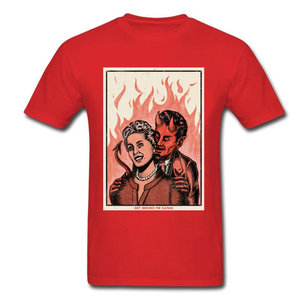 Get Behind Me Satan Top T-shirts Short Sleeve Cool Retro Men NEW YEAR DAY Tops & Tees Cool Tee Shirt O Neck 100% Cotton Get Behind Me Satan red