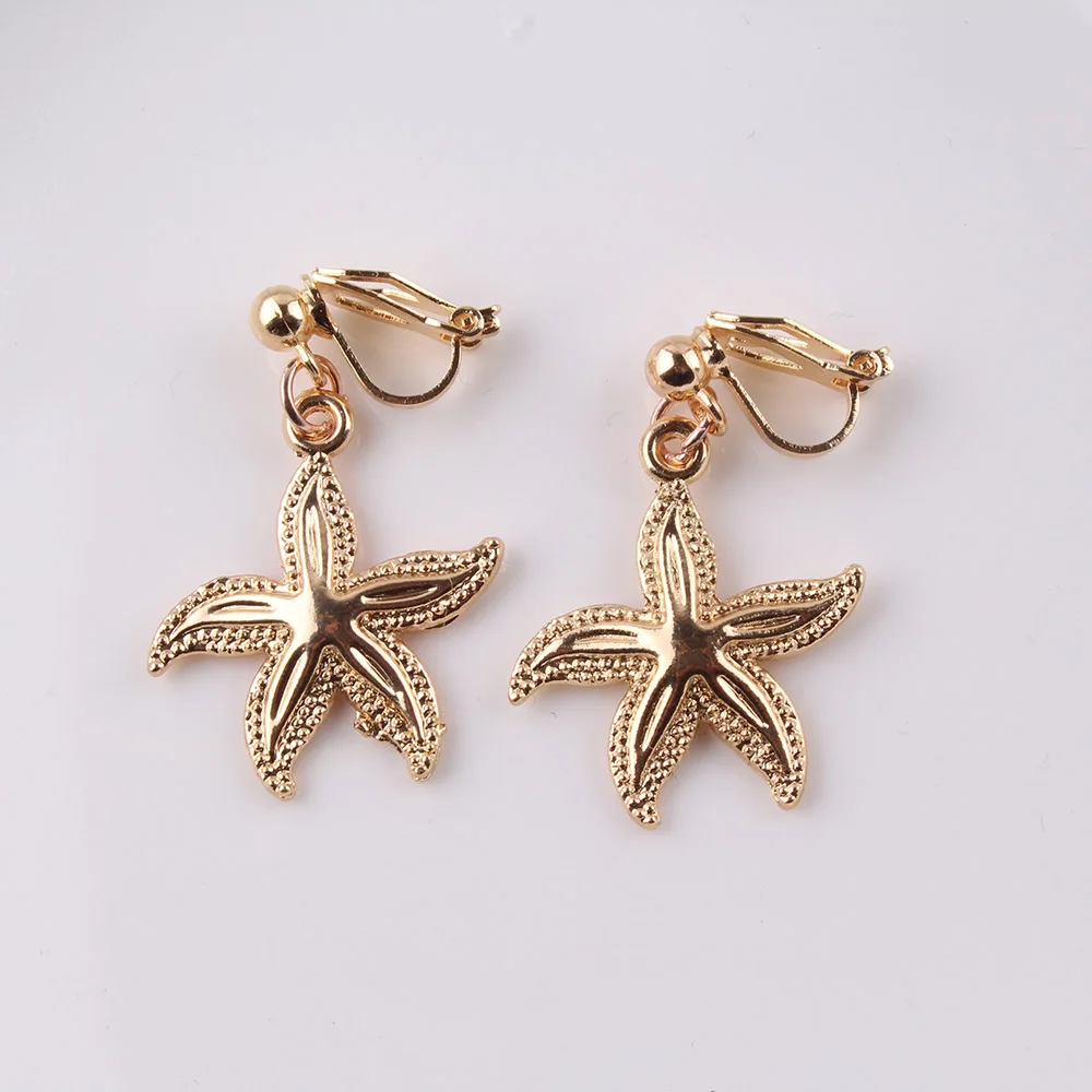 alloy Owl hippo No Ear Hole Earring Gold-color Geometric Clip Earrings for Girl