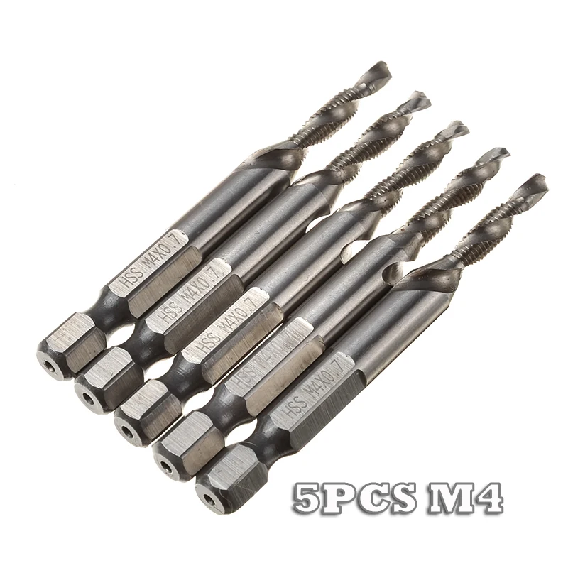 M4 5pcs/Set HSS 4341 Metric Screw Thread Drill Tap Countersink Deburr 1