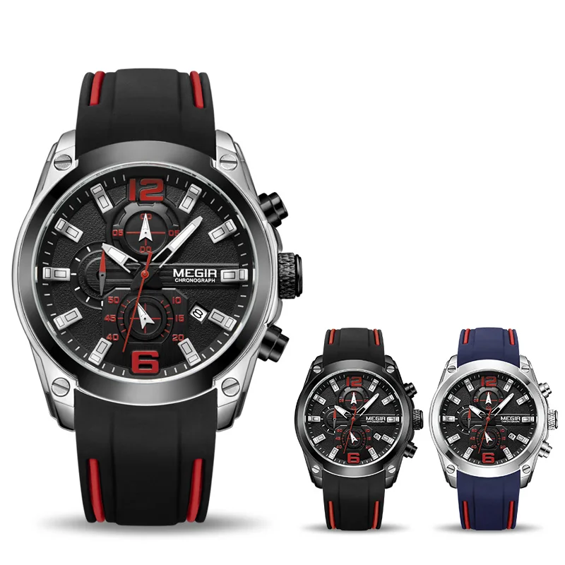 Reloj cronógrafo analógico MEGIR de cuarzo para hombre reloj de pulsera de lujo de marca de silicona militar para hombre reloj de pulsera para hombre - 6