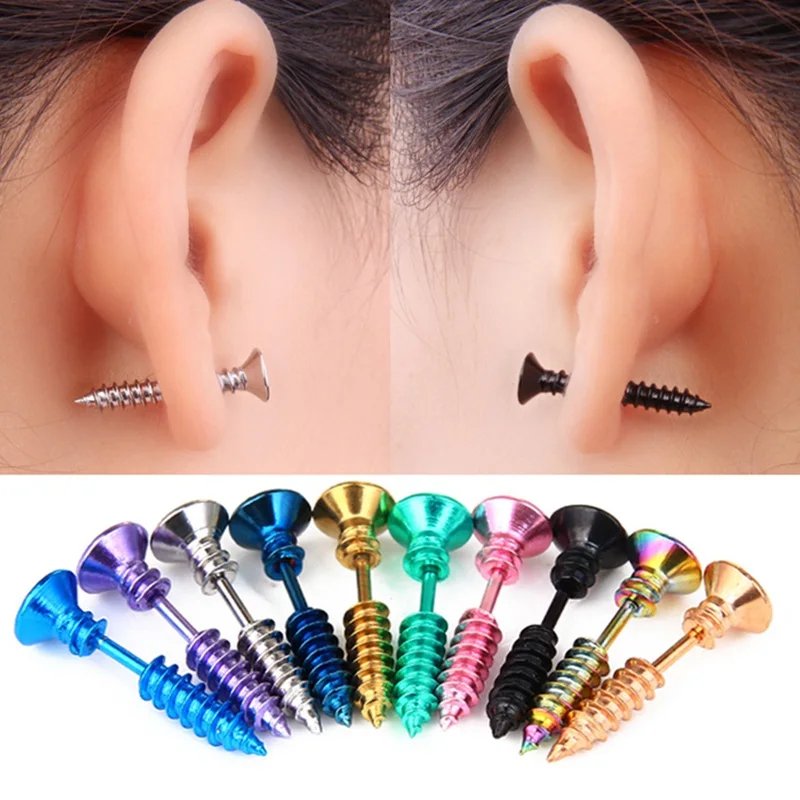 

1PC High Quality Piercing Fashion Unisex Titanium Steel Whole Screw Stud Earring Hip Hop Rock boucle d'oreille femme 2019