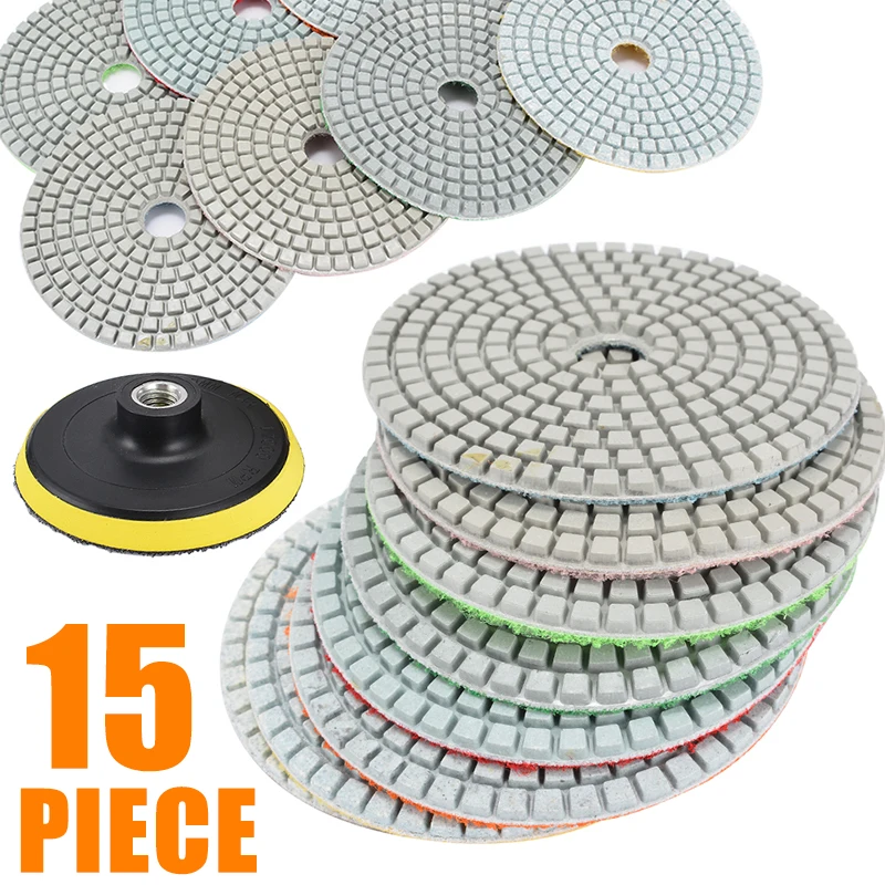 

15pcs 4" Wet/Dry Diamond Polishing Pads Set Practical Granite Stone Tiles Concrete Marble Grinding Polishing Pads Disk Mayitr