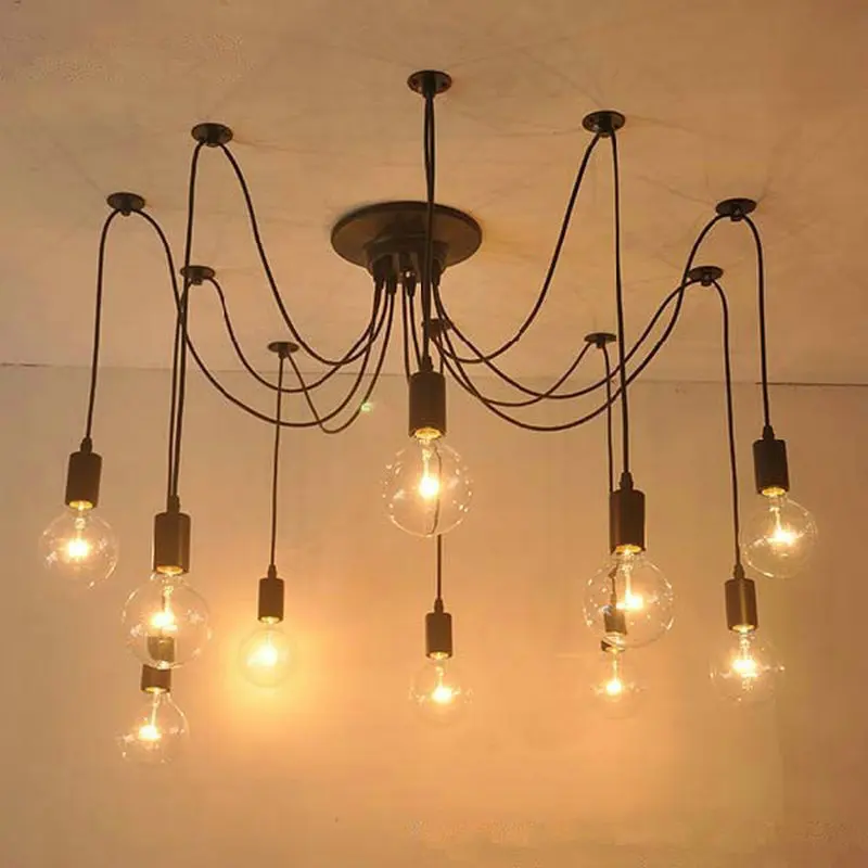 ФОТО Creative Pendant Light Adjustable DIY RH Design Loft Industrial Warehouse Edison Vintage Spider Ceiling Lamps for Home