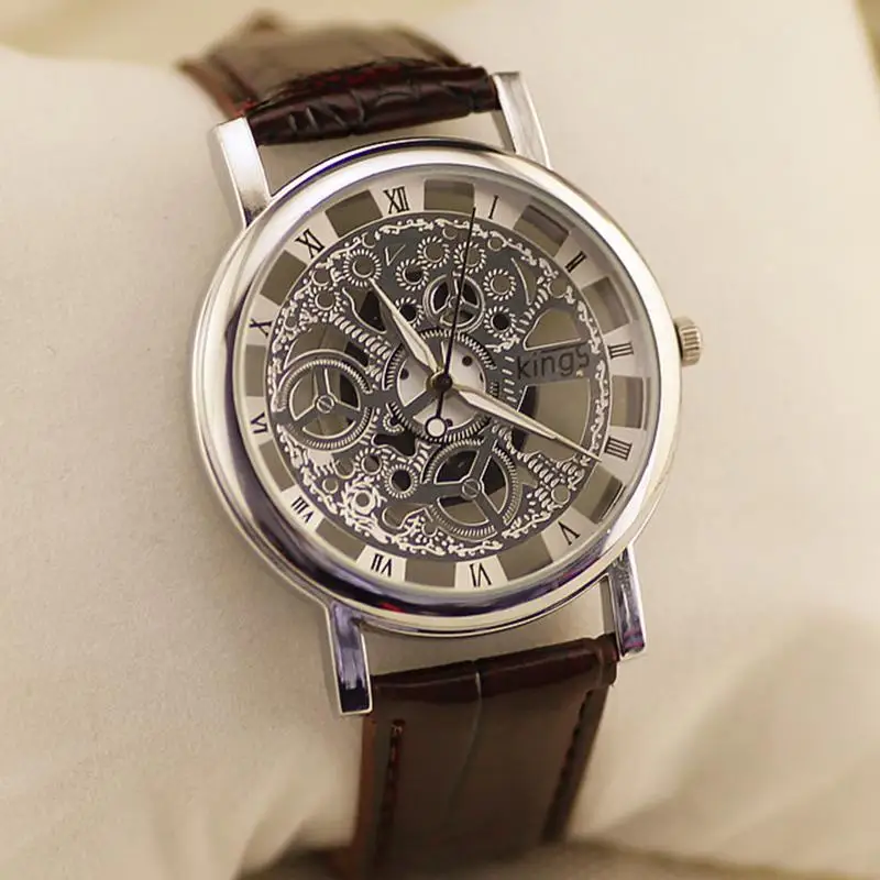 10pc Luxury watch Hollow Transparent Dial Skeleton Quartz Wristwatches