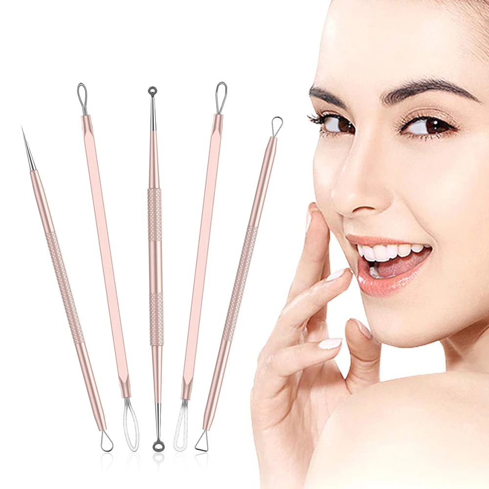 

5PCS Blackhead Remover, Pimple Comedone Extractor, Dual- Ended Acne Removal Kit, Stainless Steel Blemish Whitehead Popping Tool