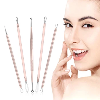 

5PCS Blackhead Remover, Pimple Comedone Extractor, Dual- Ended Acne Removal Kit, Stainless Steel Blemish Whitehead Popping Tool