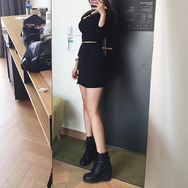 Korean Style Black Package Hip Skirts Irregular Hem Pencil Micro Skirt Sexy Slim Women Bodycon Party Skirts Black