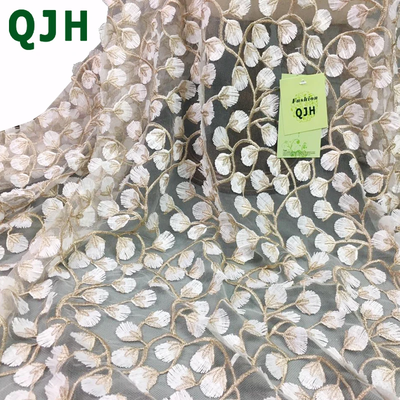 

QJH Beige French Lace Fabric African Sewing Tulle Lace Classic and Unique 3D Embroidery High-end Clothing lace Fabric