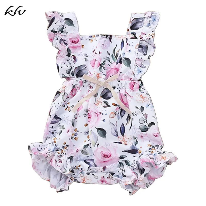 

Baby Clothes Onesies Girls Summer Breathable Rose Prints Flying Sleeves Ruffled Children Infant Jumpsuit Bodysuit