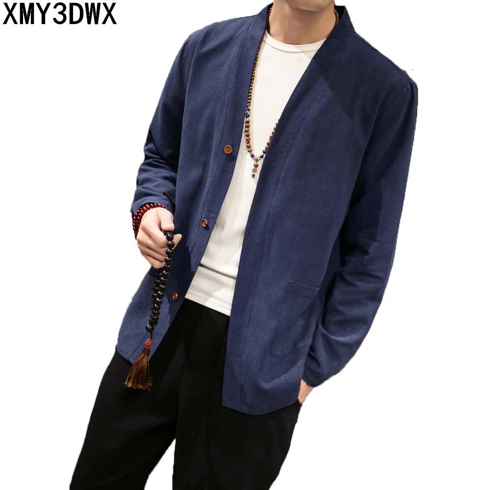 

Solid color 2018 Spring Casual men Coats Chinese Vintage Retro Style Breathable linen Casual Jackets Male Loose Cardigan M-5XL