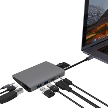 

SX103 HUB TYPE-C to HDMI nine-in-one docking station USB 3.0*2+HDMI (4K) + miniDP + Gigabit LAN + audio + SD + TF + PD HDMI supp