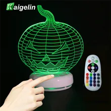 Тыква ночник светодиодный градиент 7 цветов сенсорный датчик 3D Визуальный ночник Хэллоуин Декоративный пульт дистанционного управления ночник