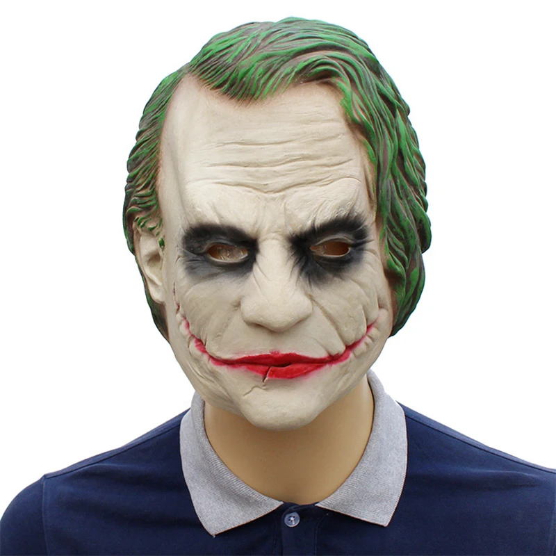 Смешной фильм Бэтмен Джокер Маска Костюм Косплей резиновые латексные маски Хэллоуин Хит Леджер реквизит клоуна