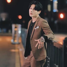 Сезон весна-лето костюм куртка для мужчин в британском стиле однобортное пальто сплошного цвета для жениха; модный костюм