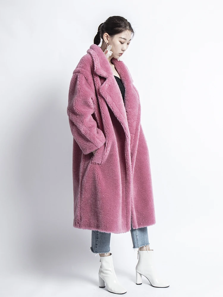 new real sheep fur coat long style camel teddy bear icon coat Oversized Parka Thick Warm Outerwear winter women coat