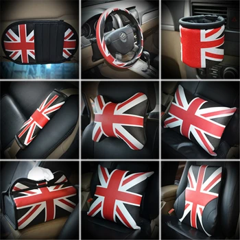

Union Jack Car Seat Belt Cover Pad Neck pillow Waist Support Steering Wheel Cover Auto Interior Accessories For Mini Cooper