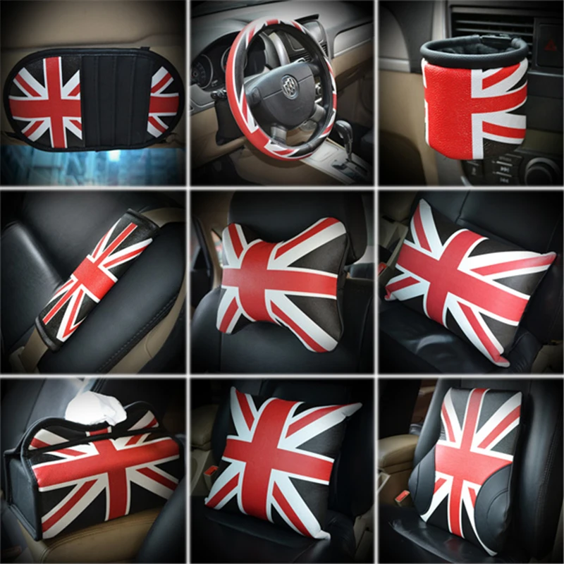  Union Jack Car Seat Belt Cover Pad Neck pillow Waist Support Steering Wheel Cover Auto Interior Acc