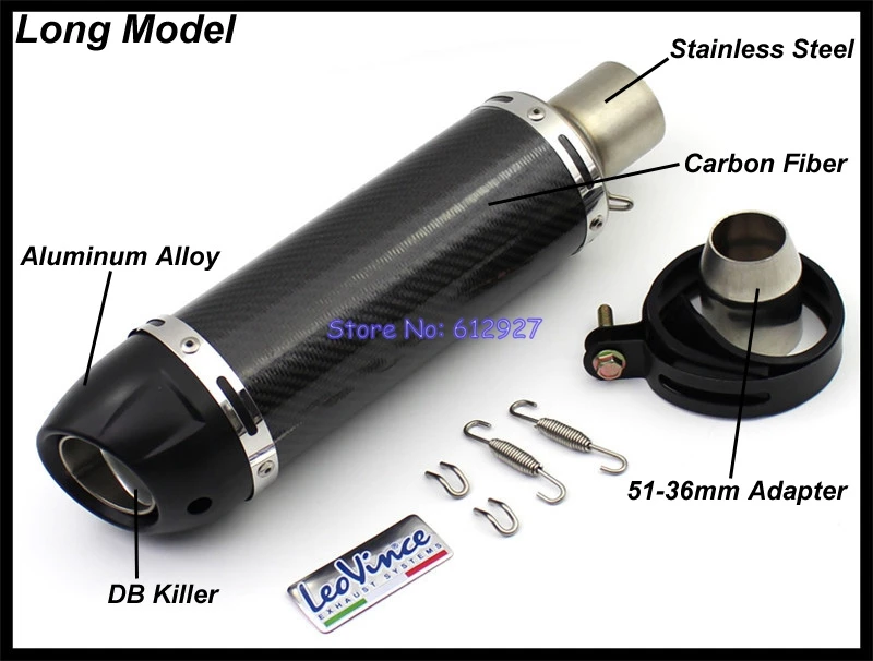 Entrada Universal 51mm silenciador de Escape de motocicleta de fibra de carbono Leovince silenciador de motocicleta tubo de Escape con asesino de DB