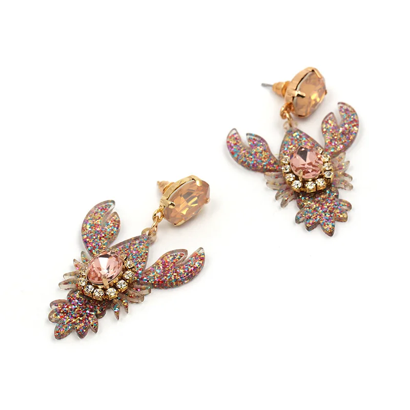 Lobster Earrings Women Personality Fashion Alloy Crystal Earrings 2018 Korean Trendy Big Drop Earrings For Women Black Red Color