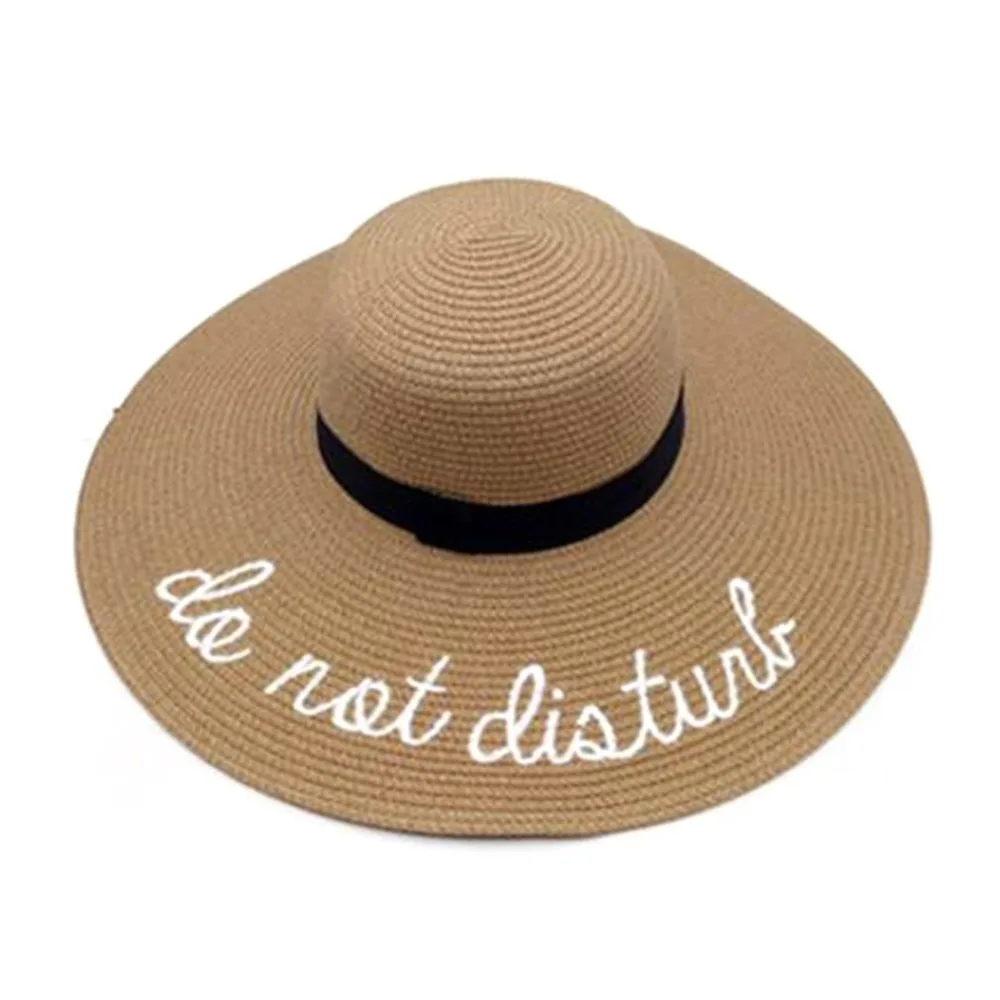 Новый летний Для женщин Солнца шляпа с широкими полями соломенная шляпа с вышивкой с надписями складной Мода Досуг Пляж Шляпа для